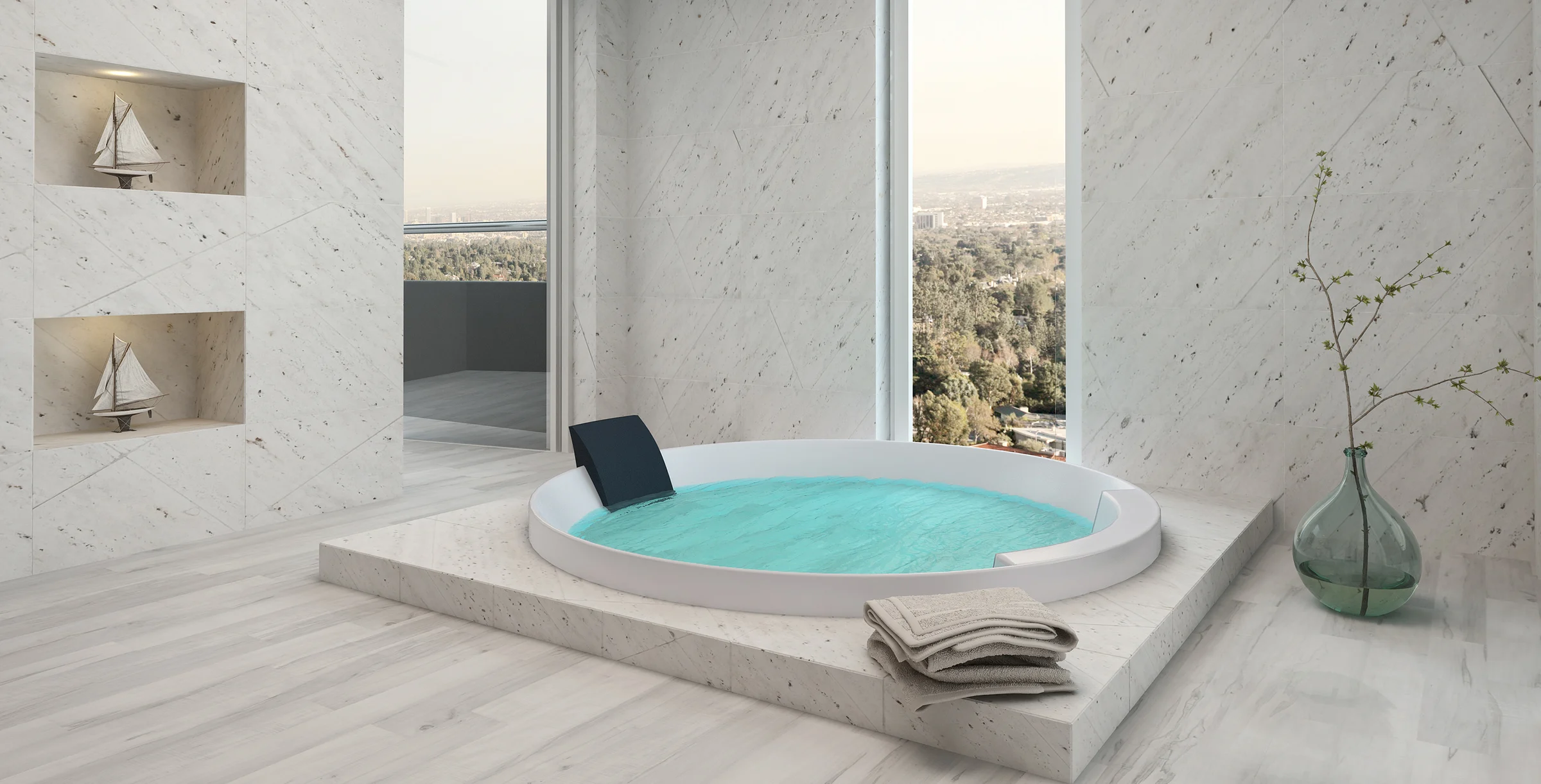 Pure clean white bathroom interior with bathtub