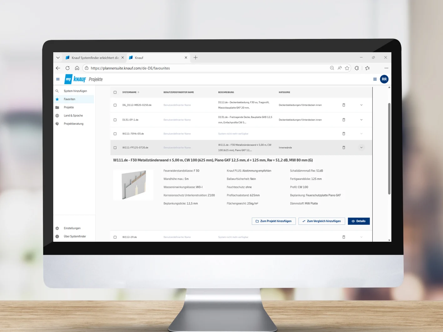 Favoriten in myKnauf Systemfinder anlegen