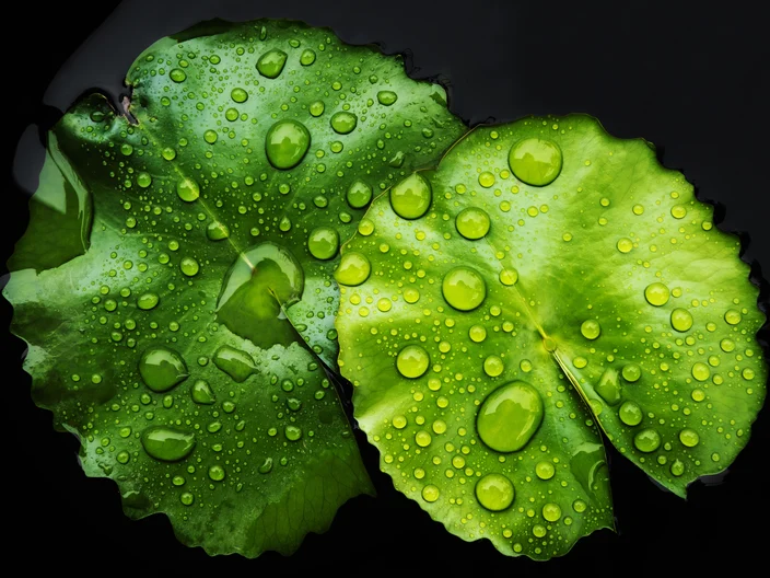 Low key images, Water Droplets on Lotus Leaf