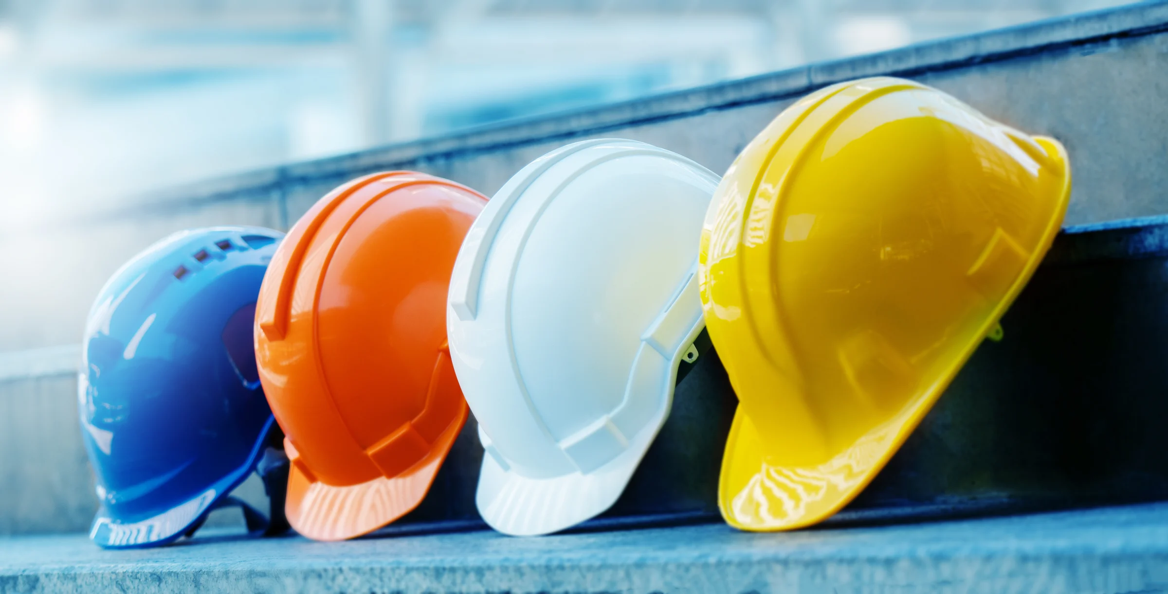 Multicolored Safety Construction Worker Hats. Teamwork of the construction team must have quality. Whether it is engineering, construction workers. Have a helmet to wear at work. For safety at work.