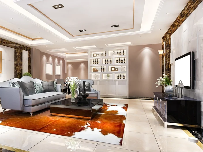 Mẫu trần thạch cao giật cấp đẹp thiết kế hình tròn cho không gian phòng khách