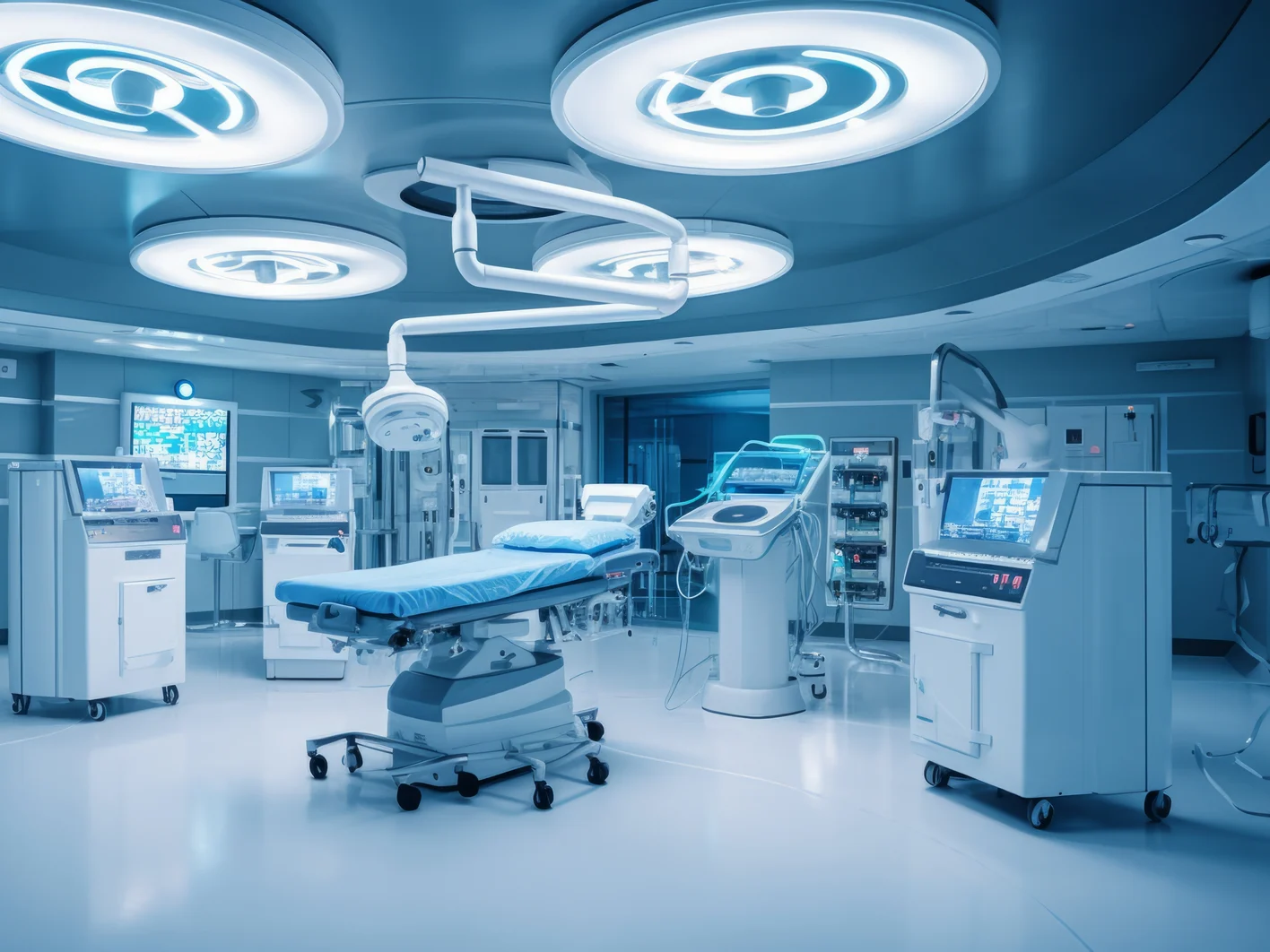 Equipment and medical devices in modern operating room. Generative AI