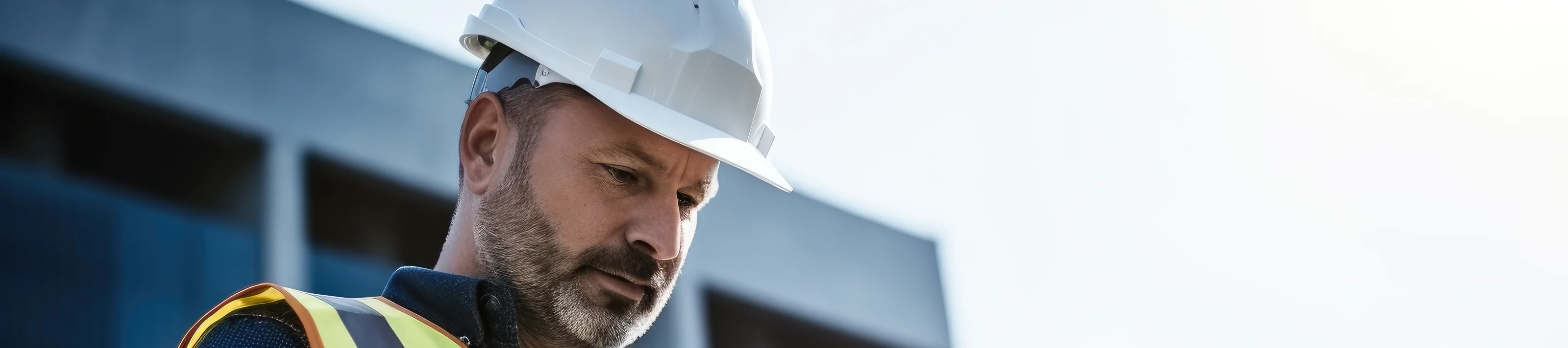 Smart Construction Project management system concept, Engineer using a digital tablet on a construction site.