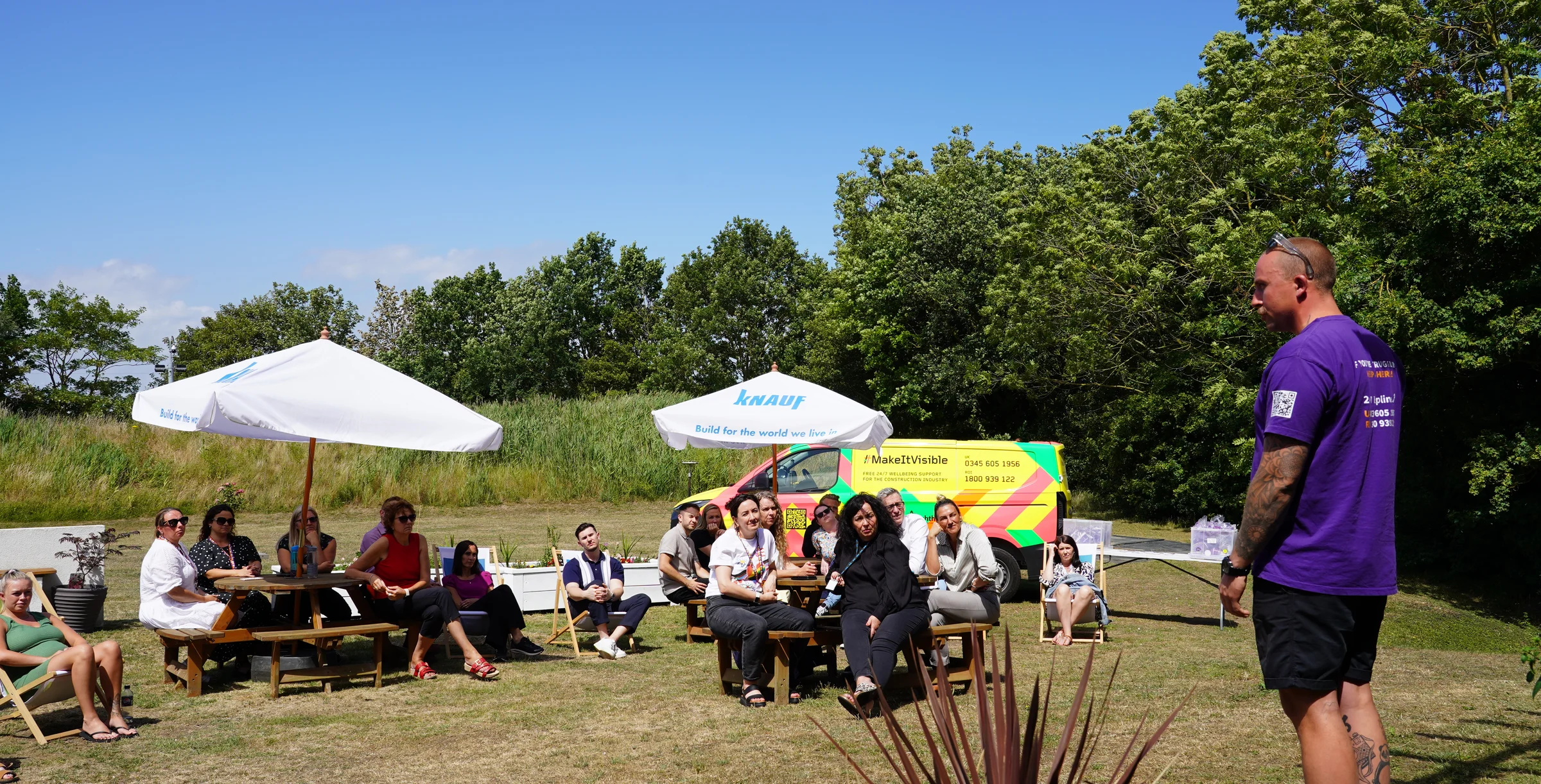 Lighthouse Charity Visit to Sittingbourne-24-06-25-Lighthouse speaking to Knauf employees.