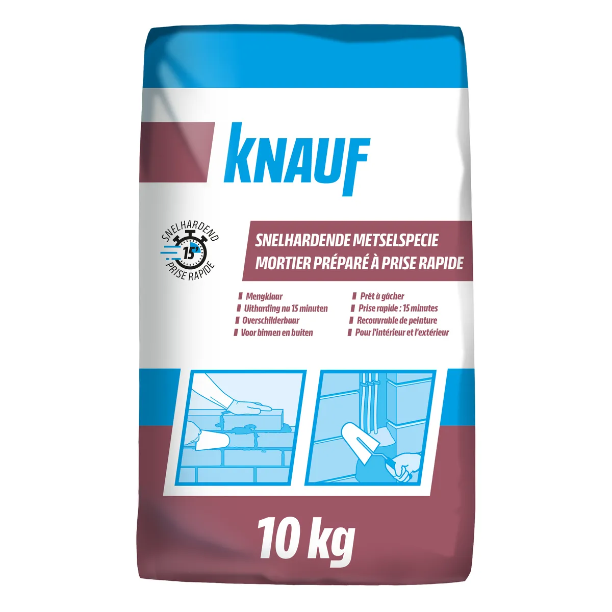 Knauf - Mortier préparé à prise rapide 15 min - Mortier préparé à prise rapide 15 min_10 kg_PACK-PROD_C1N1