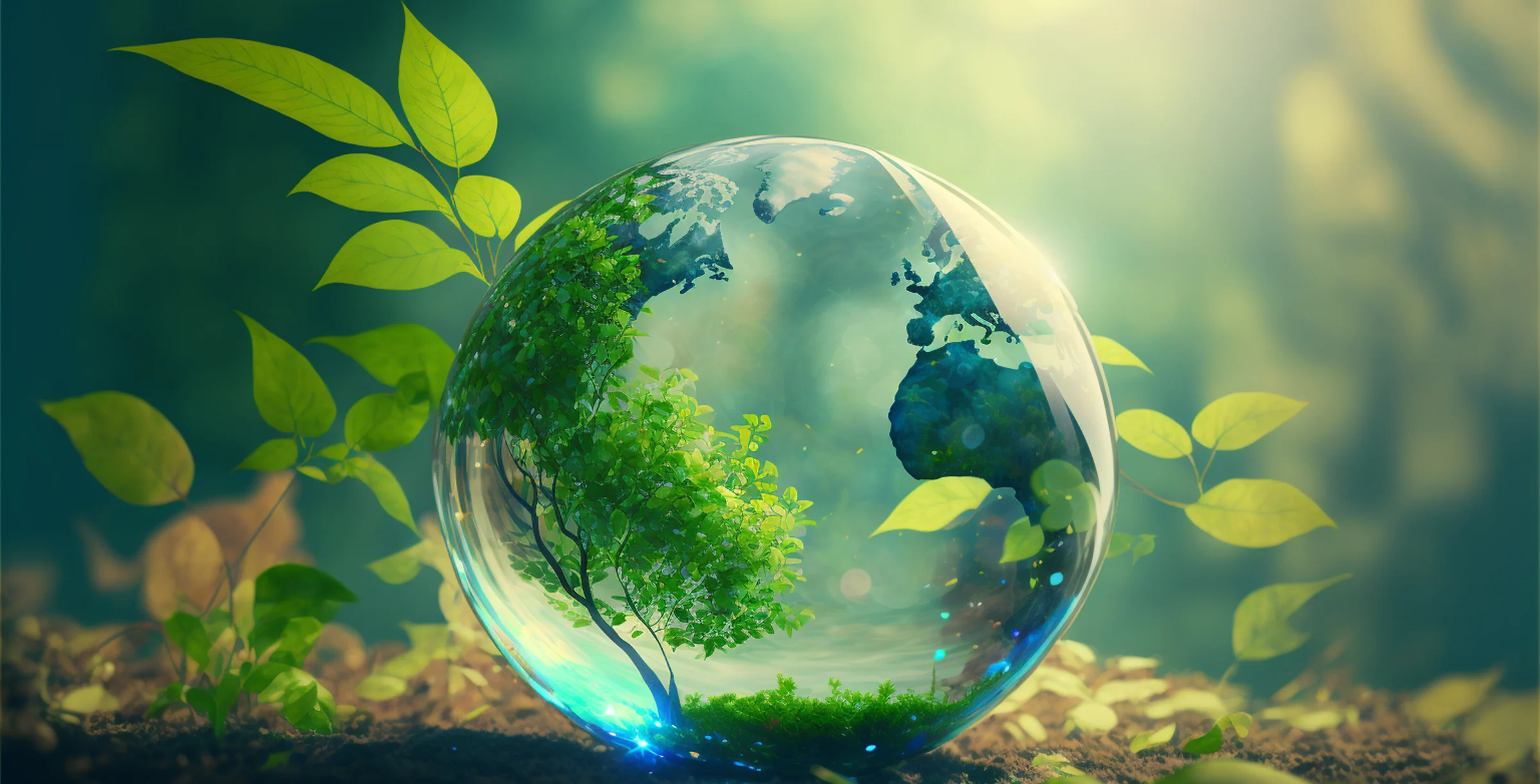 World environment and earth day concept with glass globe and eco friendly enviroment