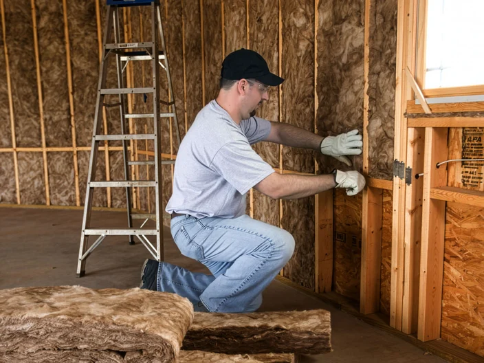 Installer installing insulation