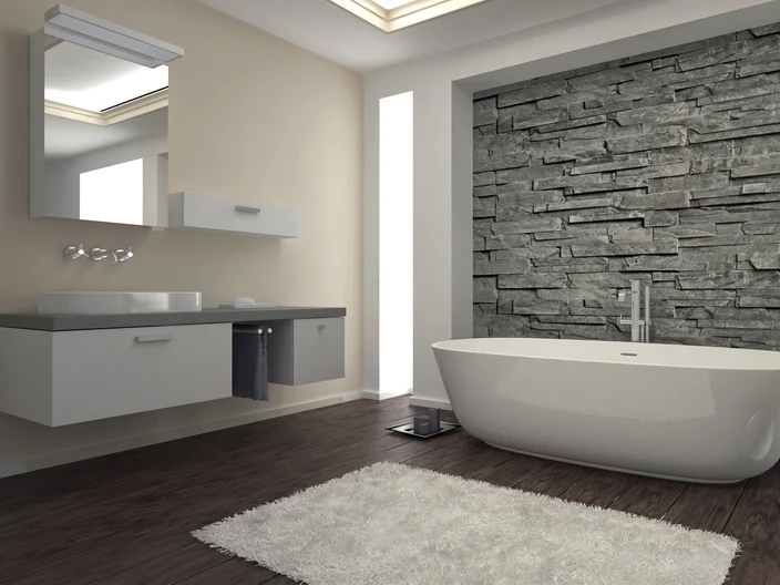 Modern Bathroom interior with stone wall