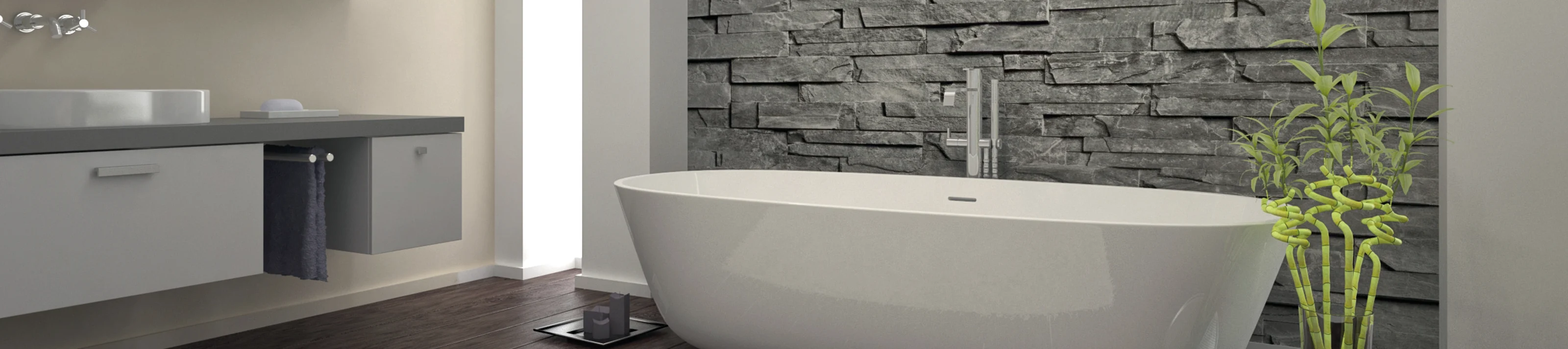 Modern Bathroom interior with stone wall