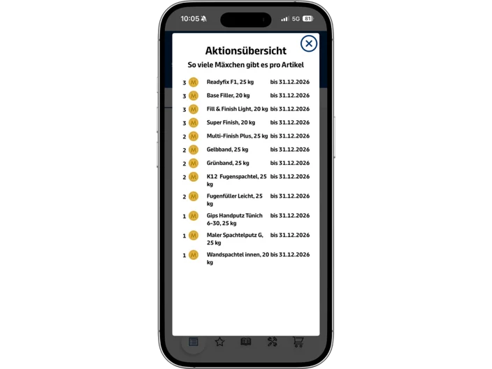 KnaufMax Screenshot Aktionsübersicht: Mäxchen sammeln mit Knauf-Produkten