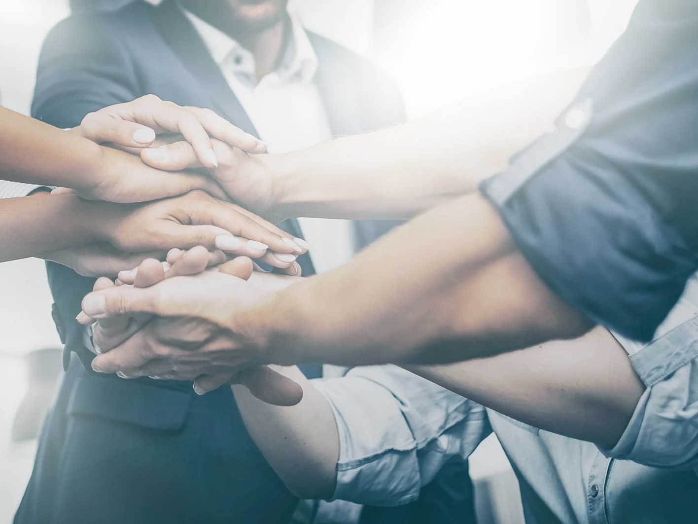 Unity and teamwork stack of hands
