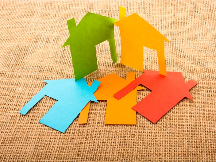 Colourful Houses on a Hessian Background