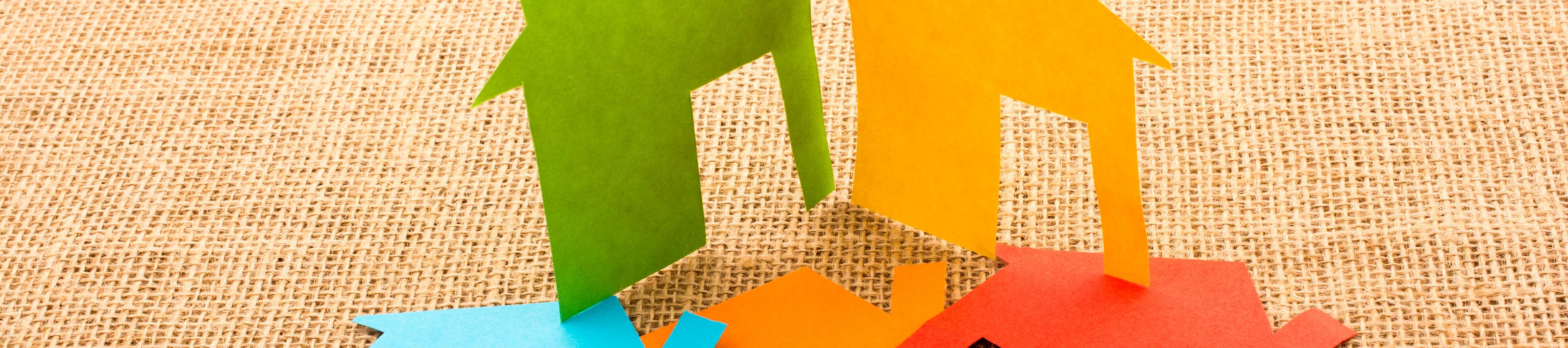 Colourful Houses on a Hessian Background