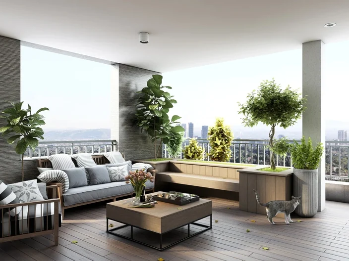 Ốp thạch cao trần nhà phẳng mang đến vẻ đẹp đơn giản, nhẹ nhàng cho công trình ban công