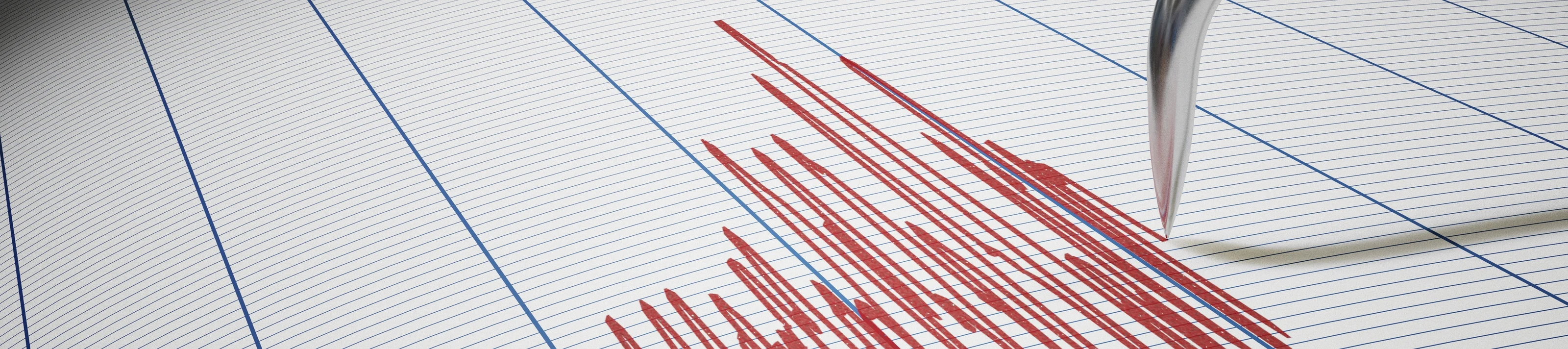 Seismograph for earthquake detection or lie detector is drawing graph. 3D rendered illustration.