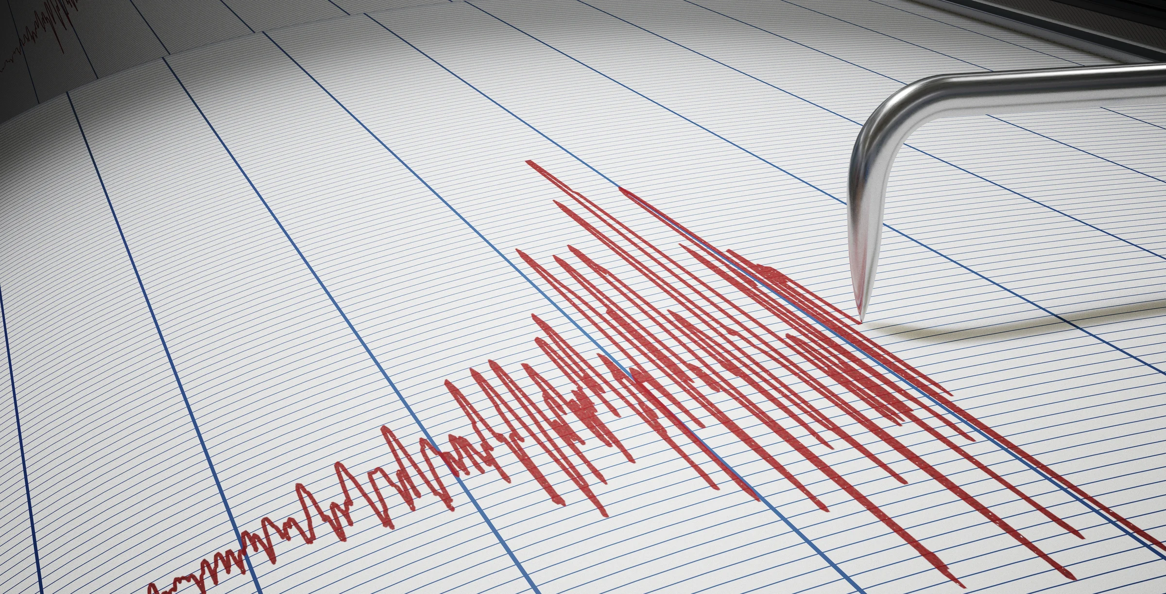 Seismograph for earthquake detection or lie detector is drawing graph. 3D rendered illustration.