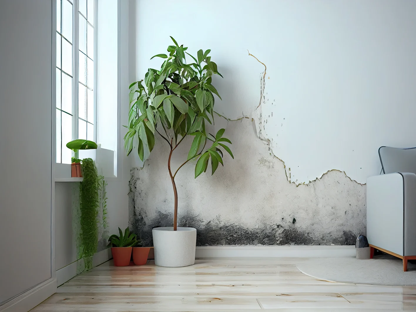 A Health Hazard in Your Home: Large Mildew Stains Discovered on Apartment Wall: Generative AI