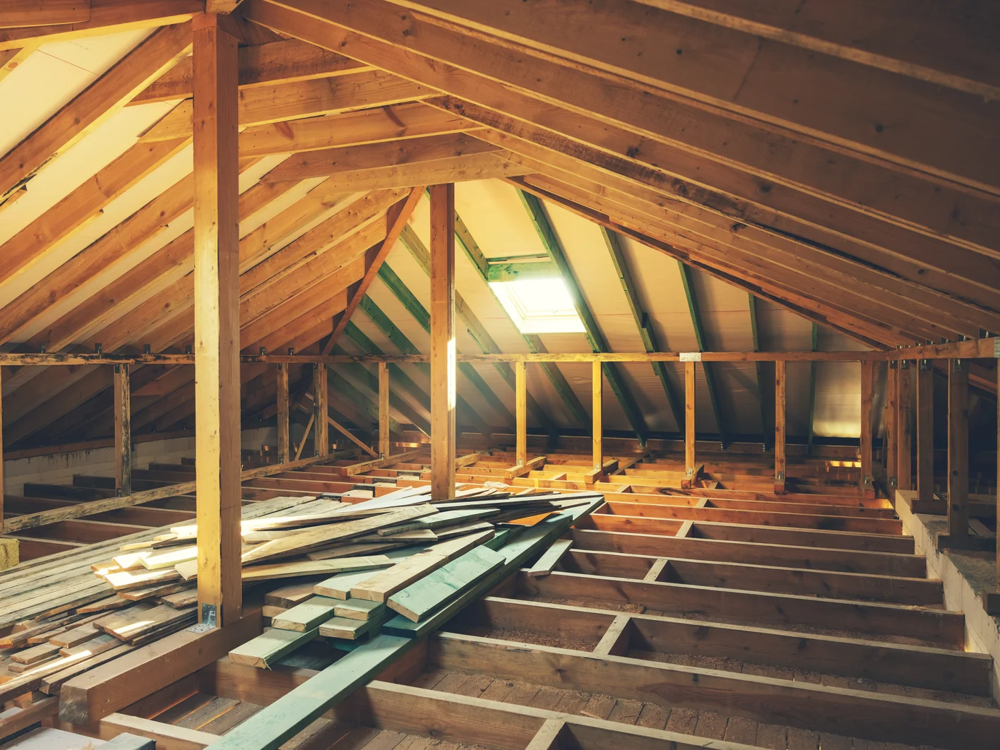 house attic construction wooden roof beam frame