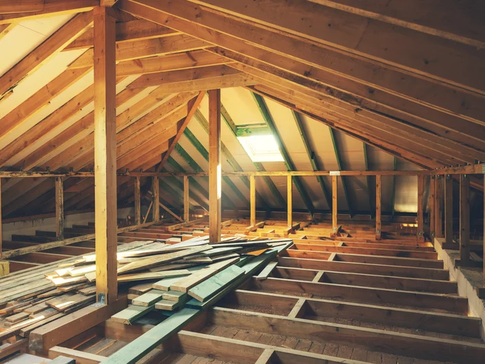 house attic construction wooden roof beam frame