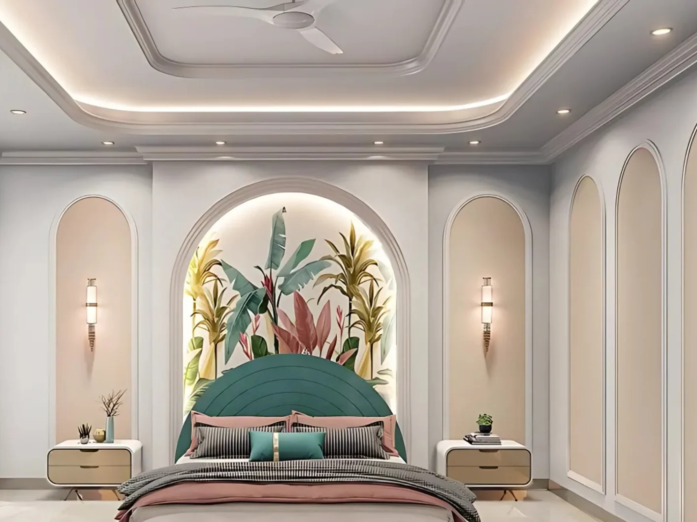 Mẫu vách thạch cao 1 mặt kết hợp với đèn treo nhẹ, rất phù hợp để lắp đặt trong phòng ngủ