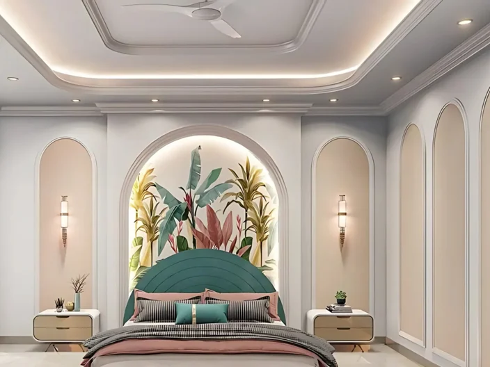Mẫu vách thạch cao 1 mặt kết hợp với đèn treo nhẹ, rất phù hợp để lắp đặt trong phòng ngủ