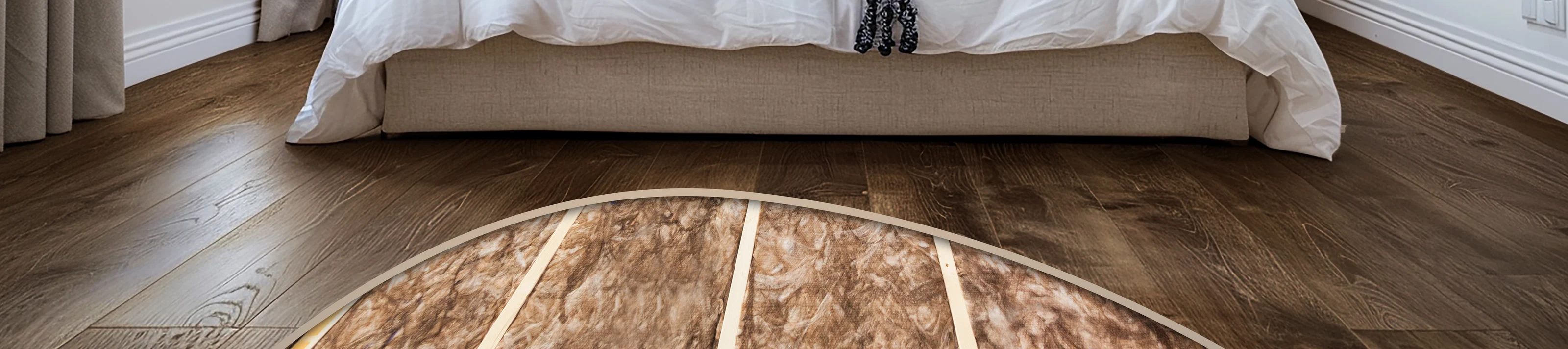 Bedroom with floor showing insulation
