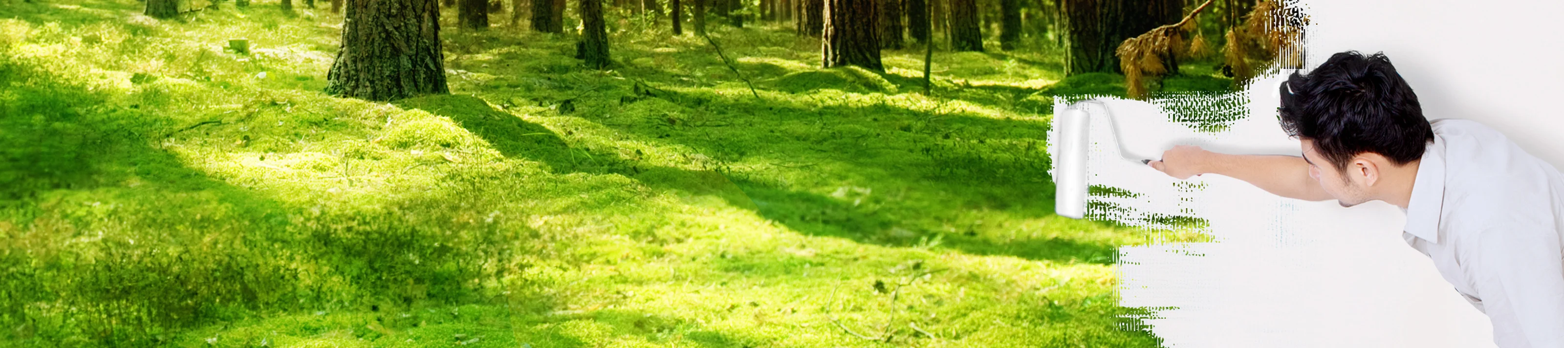 Mit Rotkalk verputzte Wand verwandelt sich in Wald - atmet auf