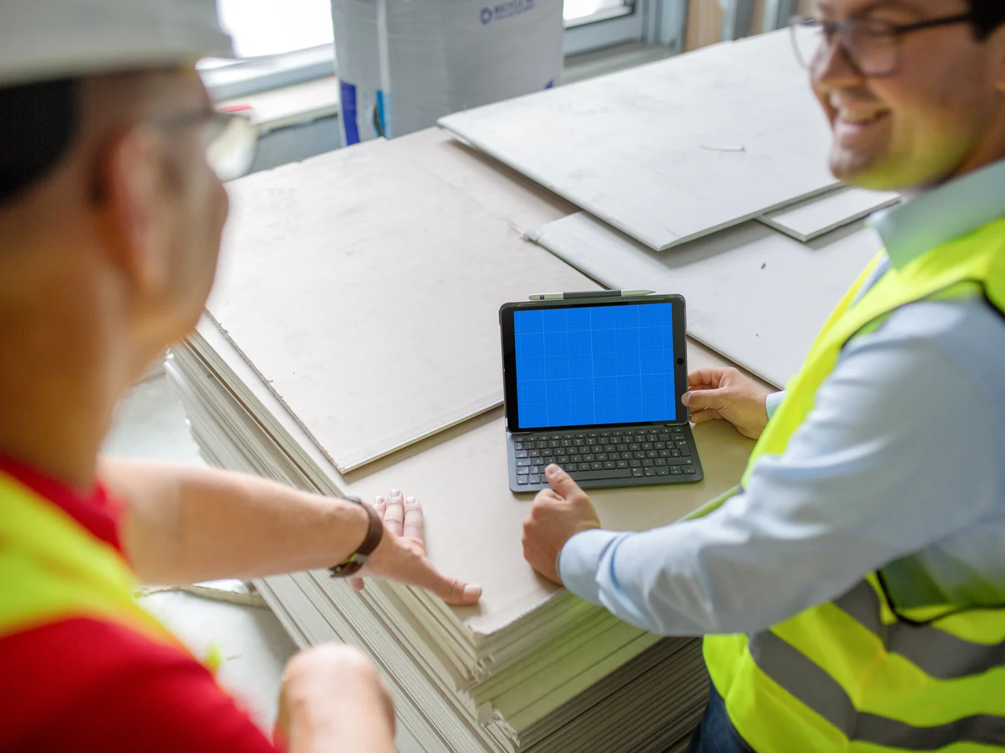 Architect engineer with tablet blank screen