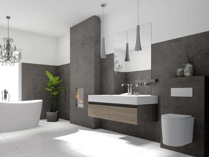Luxuriöses modernes Badezimmer mit freistehender Badewanne