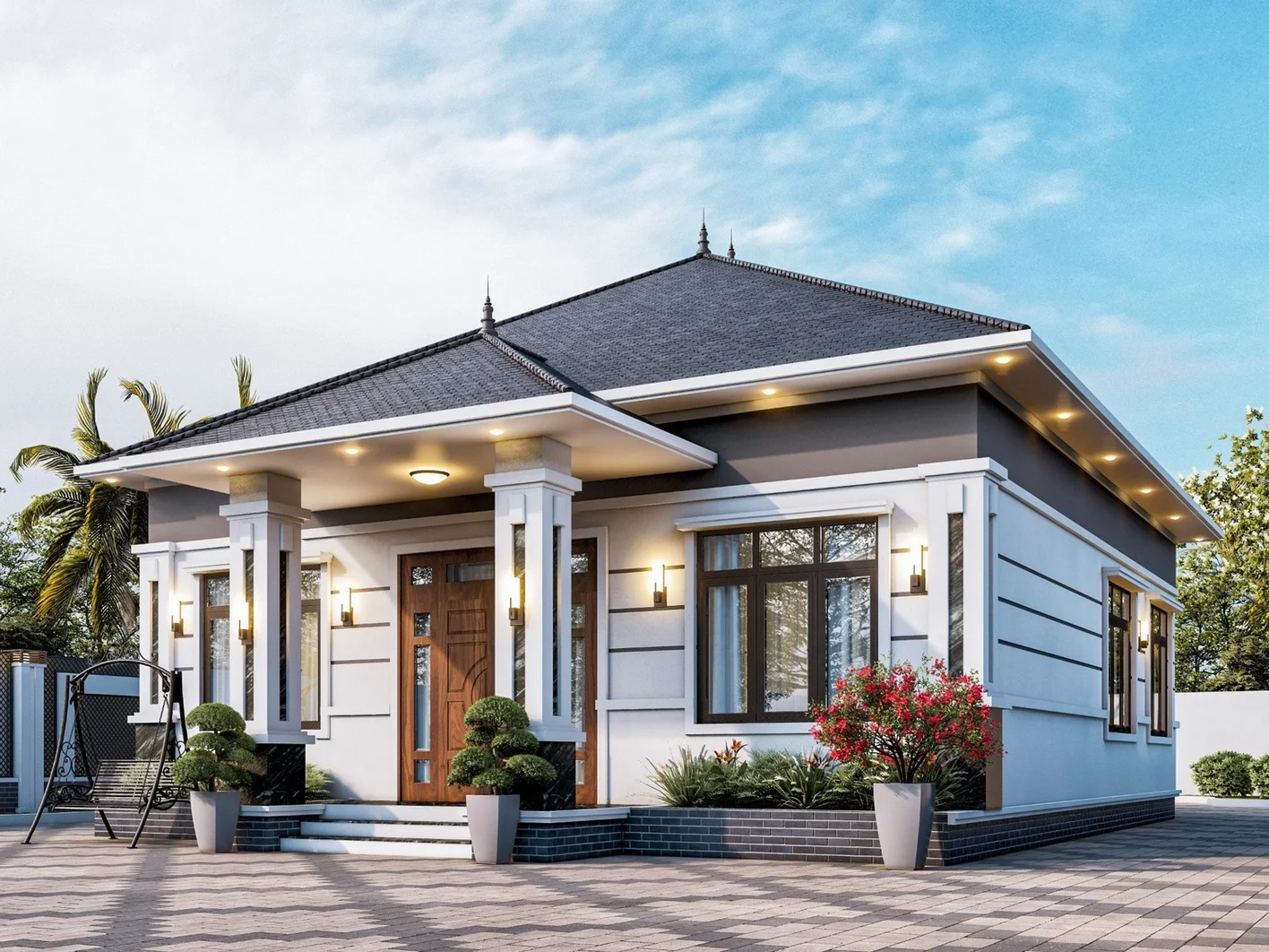 Nhà cấp 4 mái nhật 4 phòng ngủ