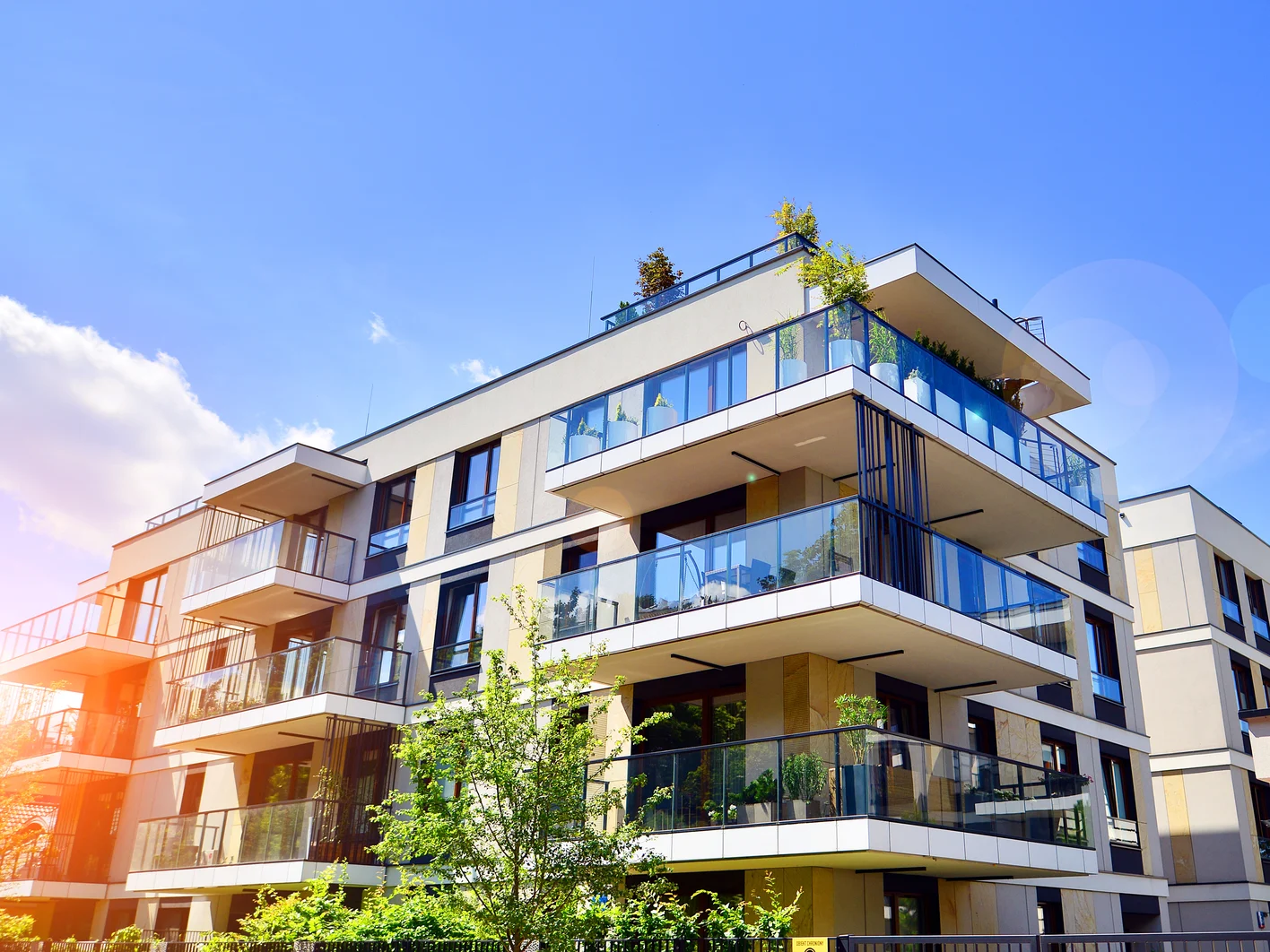 Modern apartment building facade, new apartment buildings exterior.