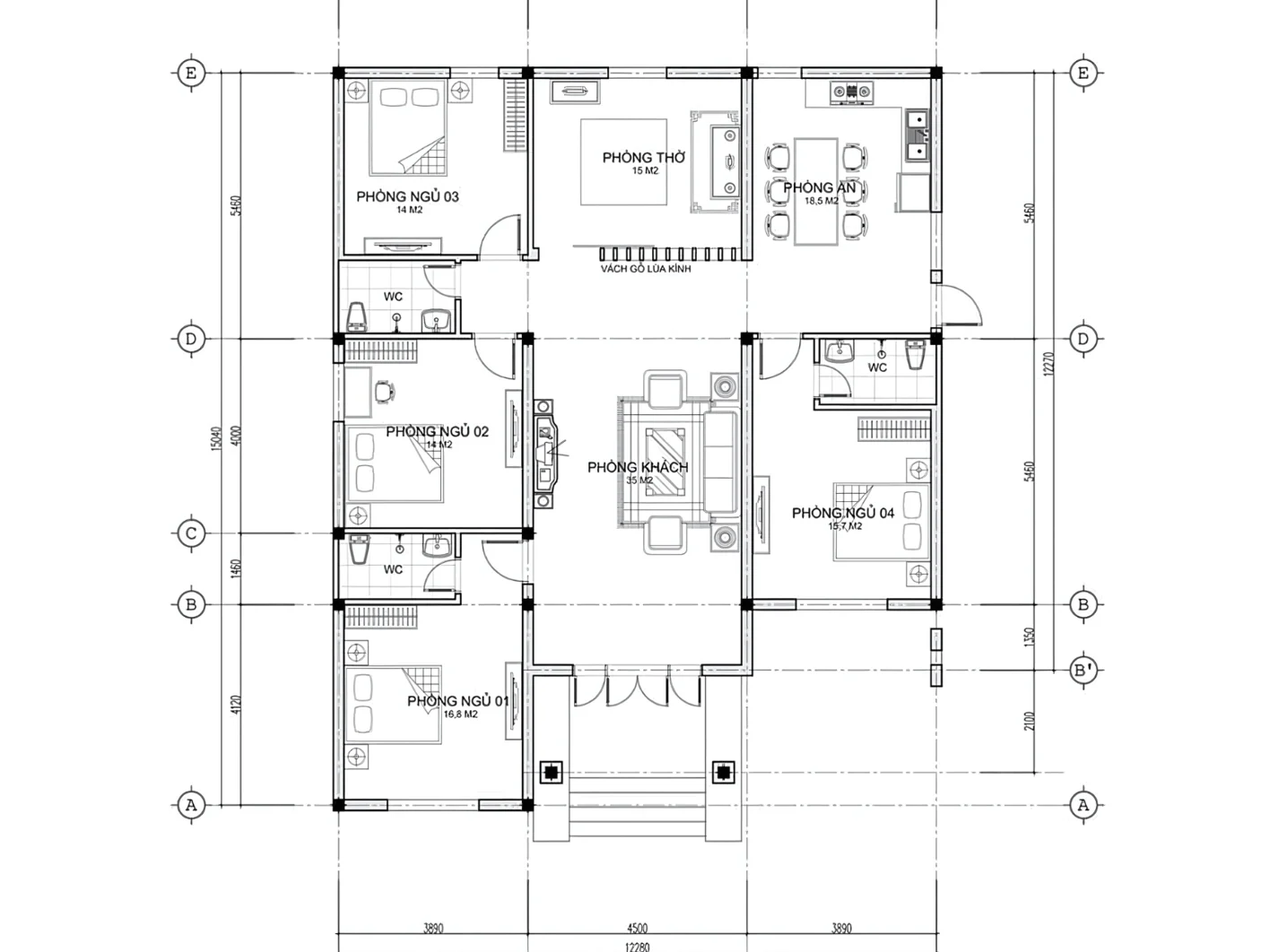 Nhà cấp 4 mái nhật 4 phòng ngủ