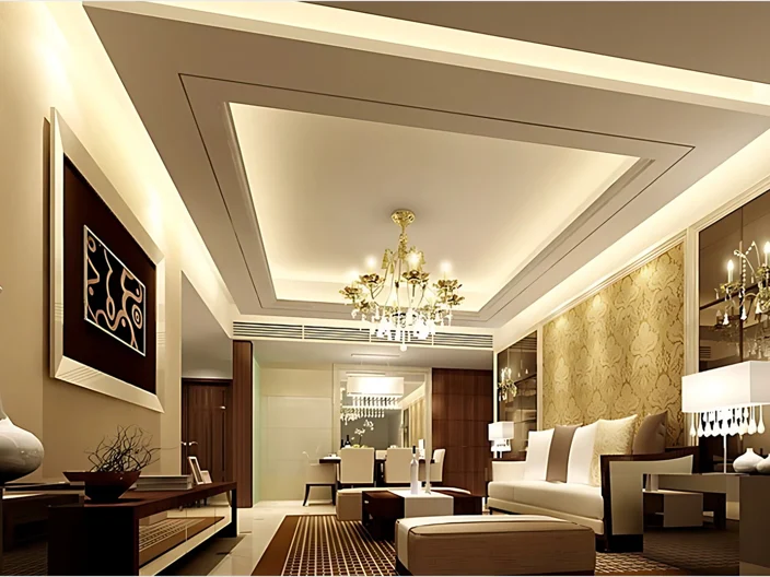 Mẫu trần thạch cao giật cấp đẹp, hiện đại với hệ thống ánh sáng tạo điểm nhấn