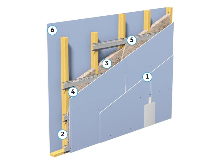Holztafelbau-Innenwand mit Diamant X und einseitig doppelte Beplankung