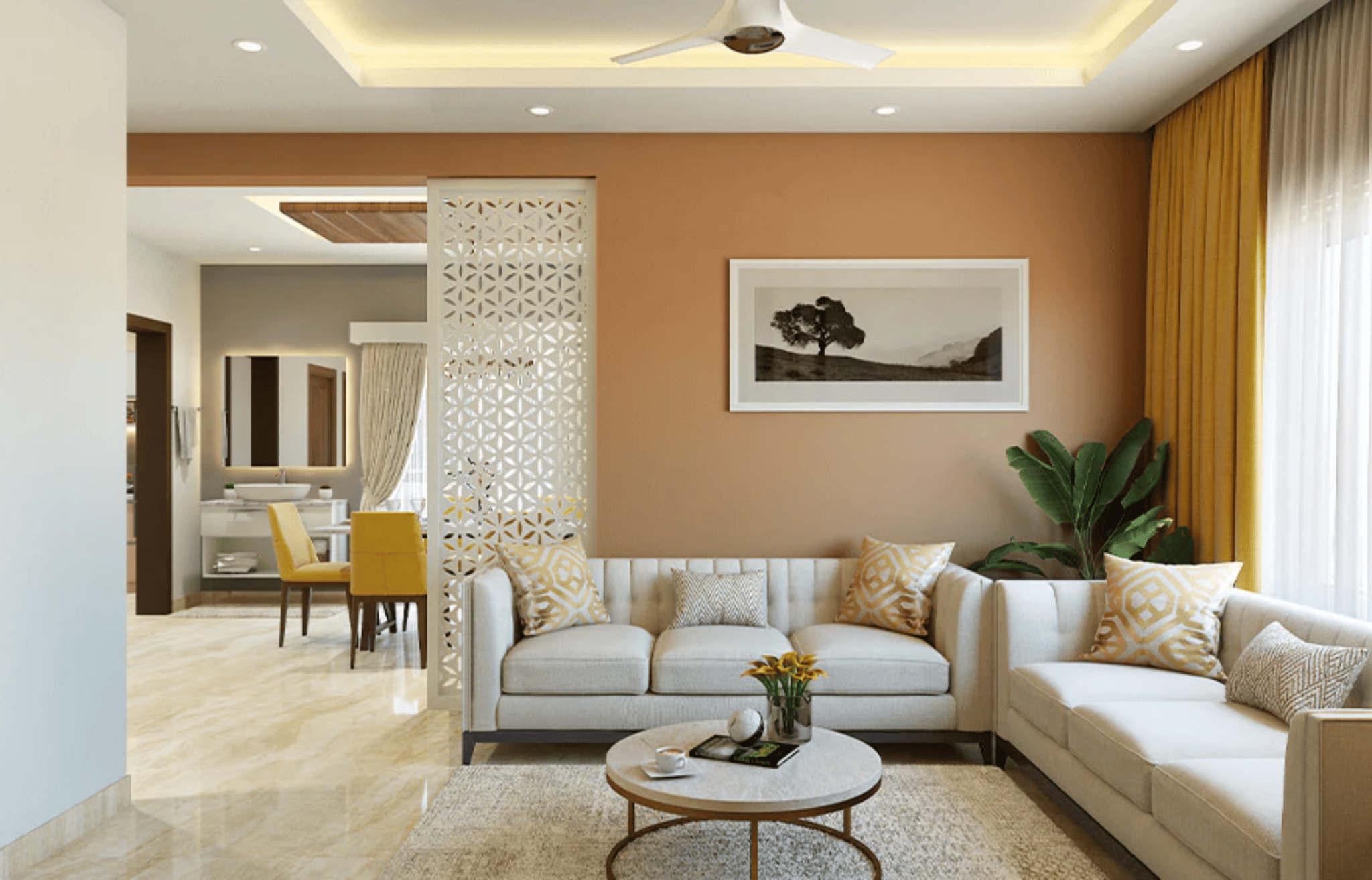Thiết kế vách thạch cao 2 mặt giúp phân chia không gian hiệu quả