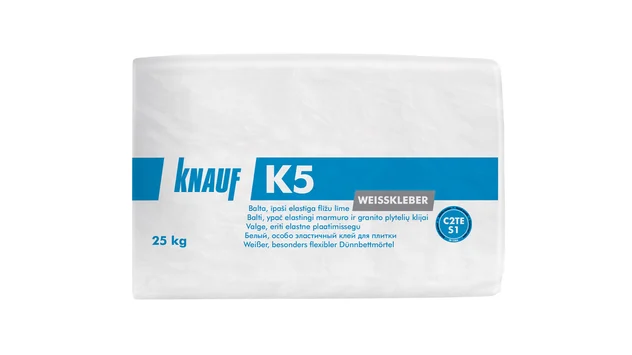 Knauf - K5 - K5 - Balti, ypač elastingi marmuro ir granito plytelių klijai.