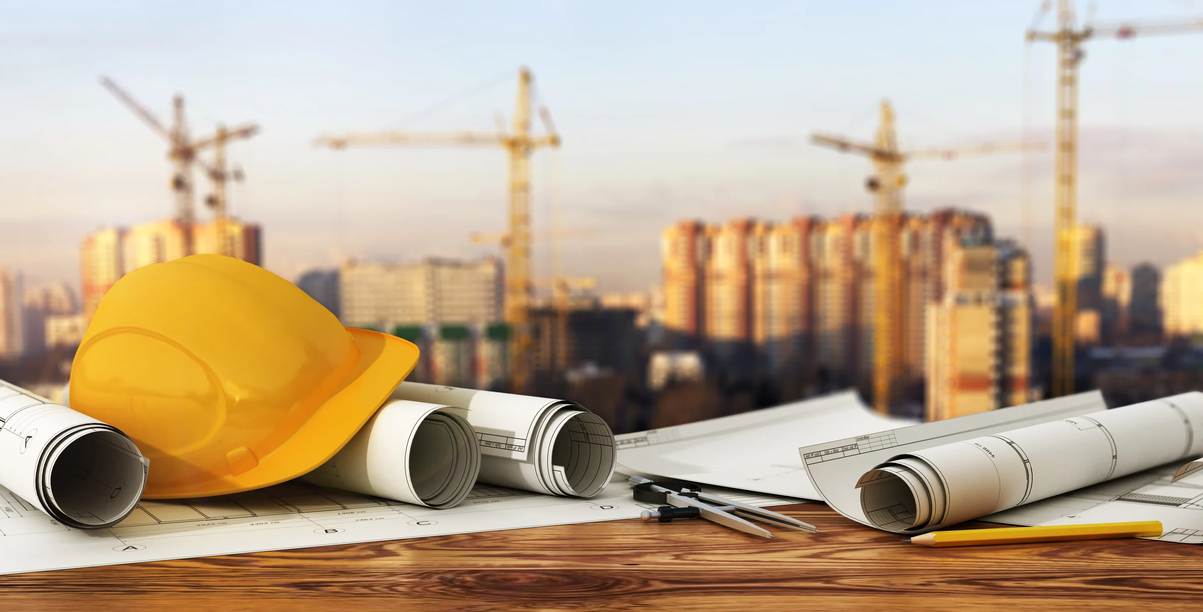 Concept of construction and design. 3d render of blueprints and 
