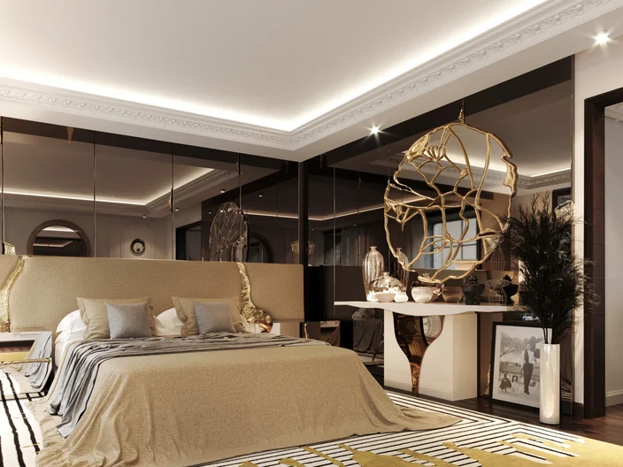 Trần thạch cao phòng ngủ giật 1 cấp kết hợp đèn âm trần giúp tạo nên vẻ sang trọng
