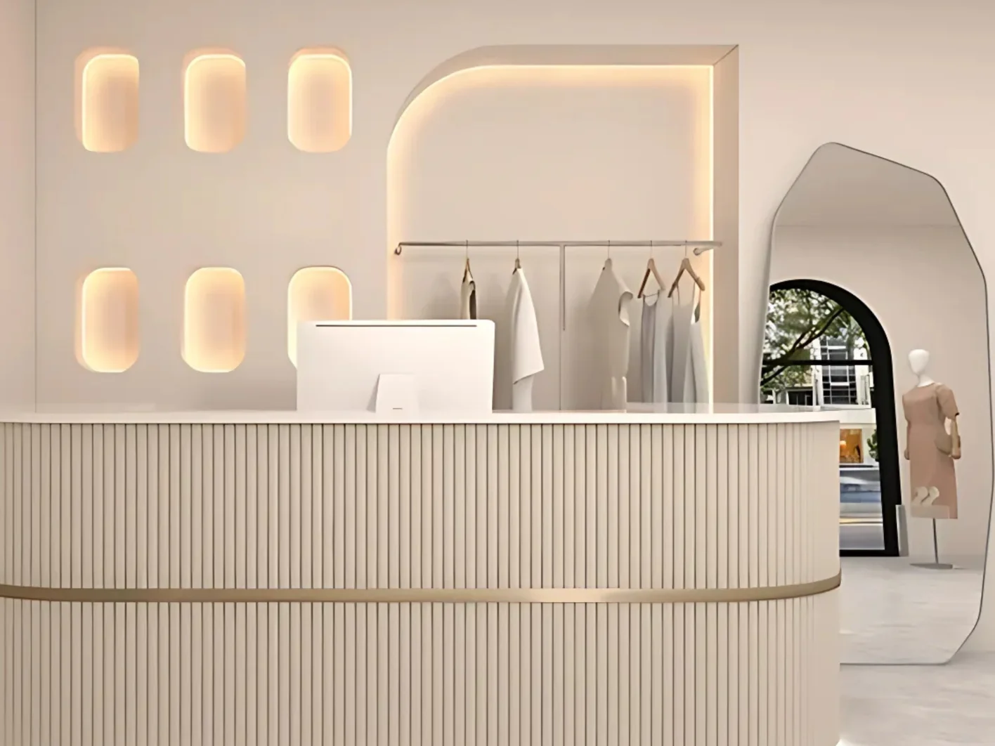 Vách thạch cao 1 mặt thiết kế tinh giản, rất phù hợp để thi công trong các shop quần áo