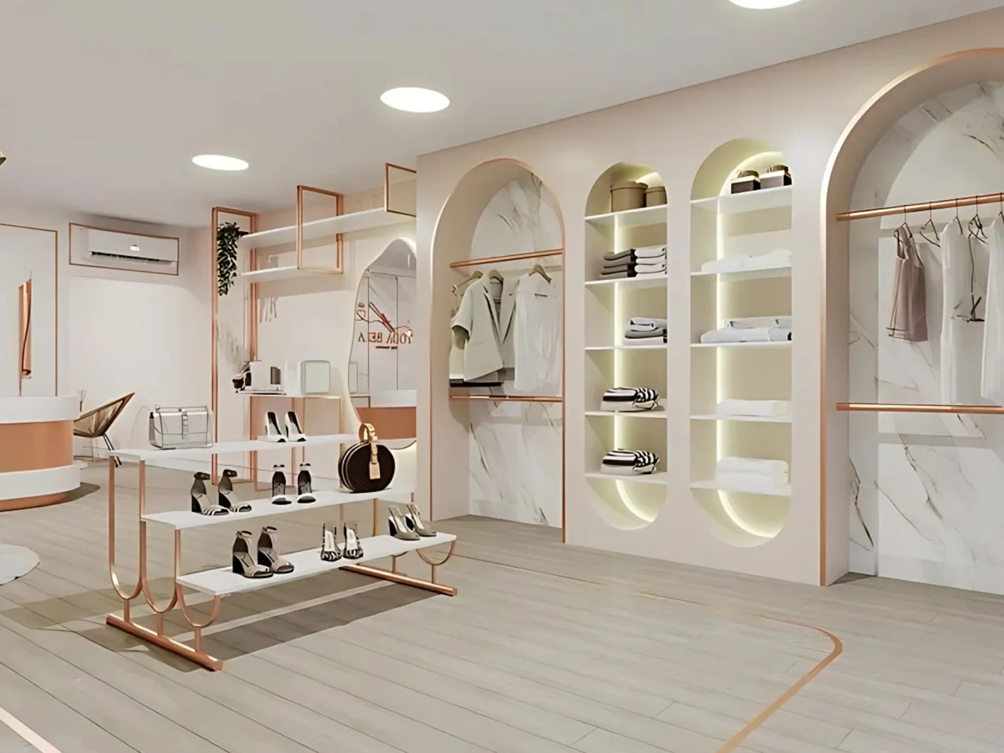 Thiết kế vách thạch cao trang trí giúp không gian shop bán quần áo và phụ kiện