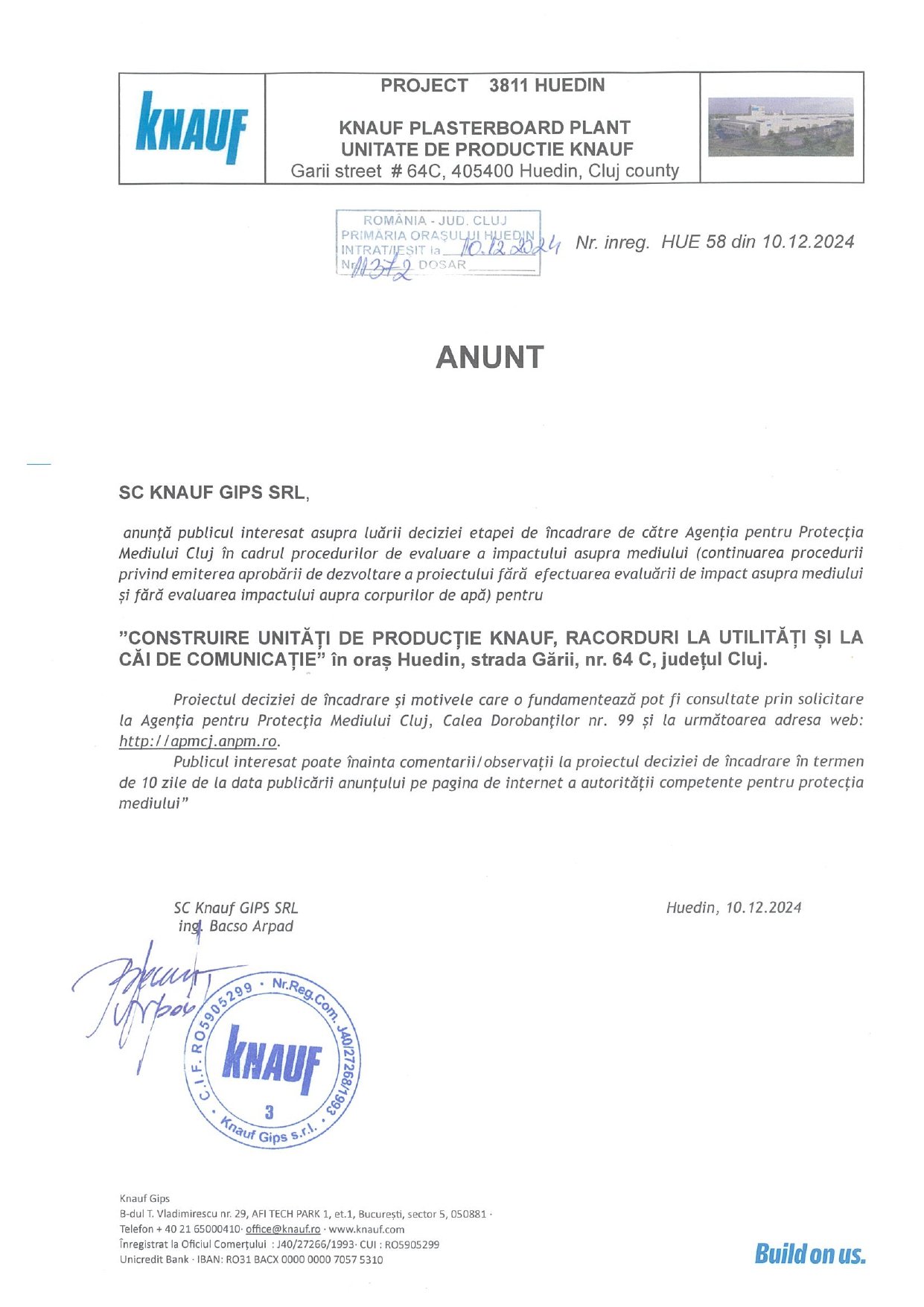 Anunț Huedin 10 dec 2024