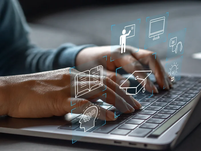 Human use laptop technology internet learning and study online class technology network, e-learning, online education, education, training, tutor, video lesson, course, knowledge in homeschool