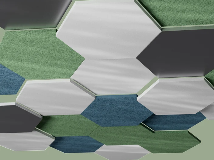 Mineral Metal and Wood Wool Hexagonal Colour Canopies