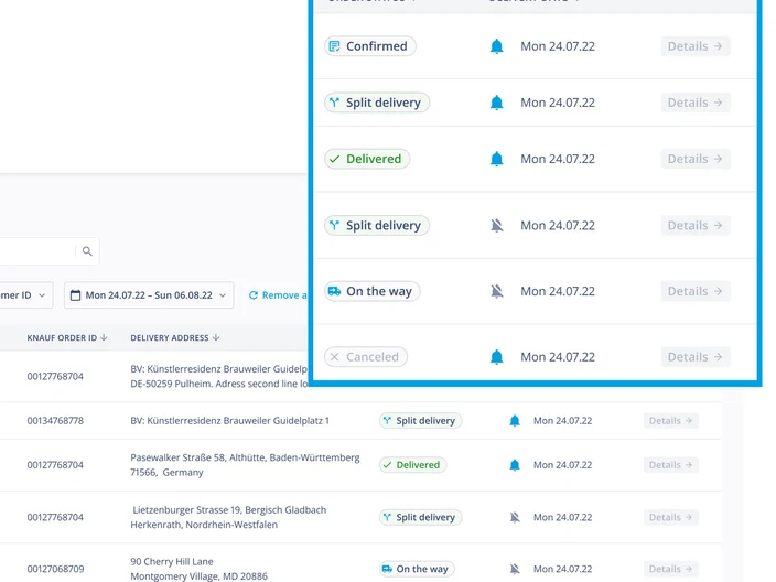 Order Overview interface