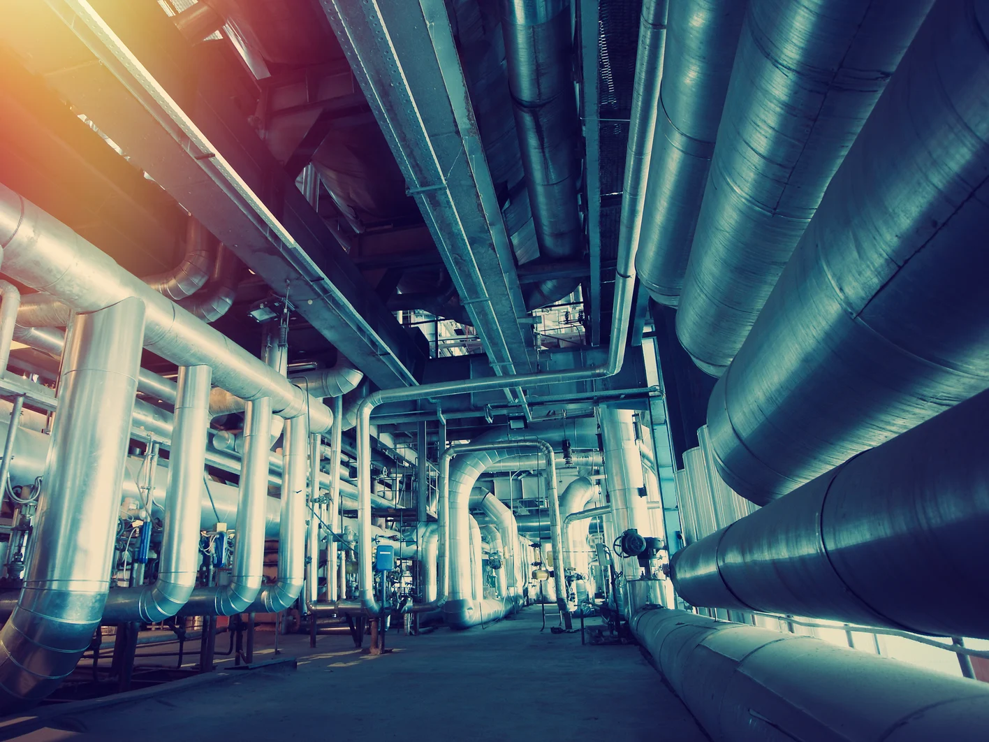 Industrial zone, Steel pipelines, valves and cables