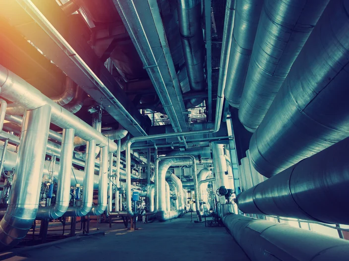 Industrial zone, Steel pipelines, valves and cables