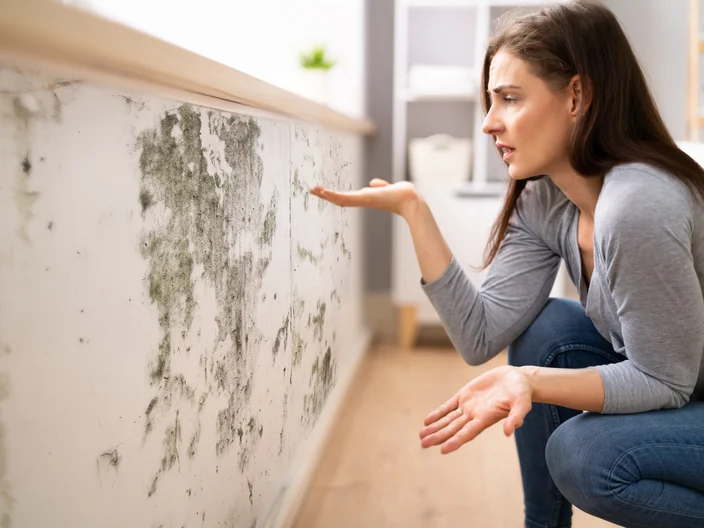 Shocked Woman Looking At Mold On Wall