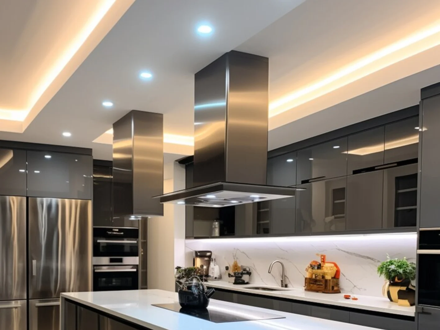 Mẫu trần thạch cao giật cấp hở dành cho phòng bếp hiện đại