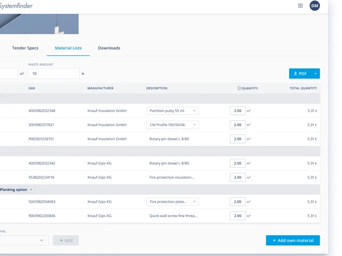 myKnauf Systemfinder interface