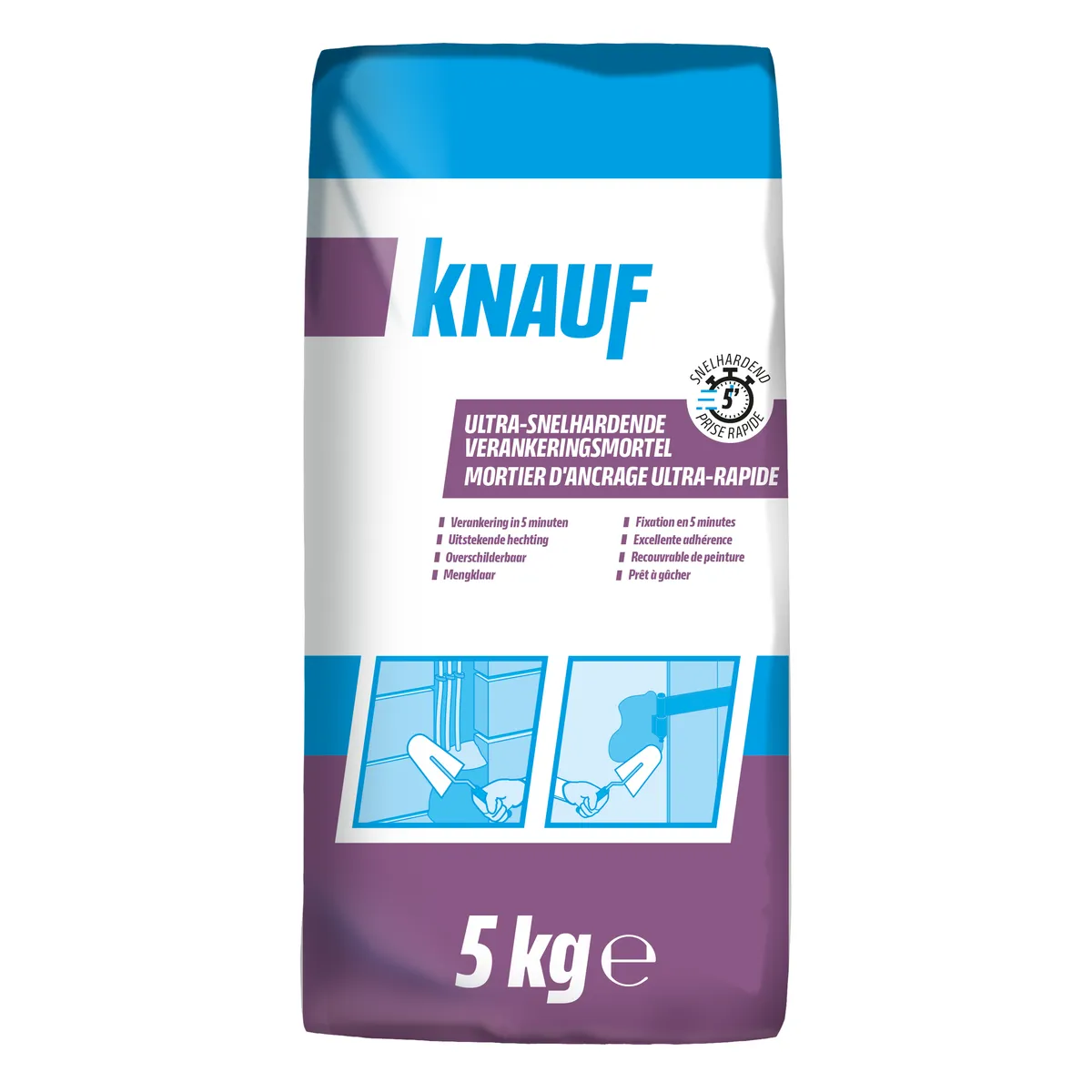 Knauf - Mortier d'ancrage ultra-rapide 5 min - Mortier d'ancrage ultra-rapide 5 min_5 kg_PACK-PROD_C1N1